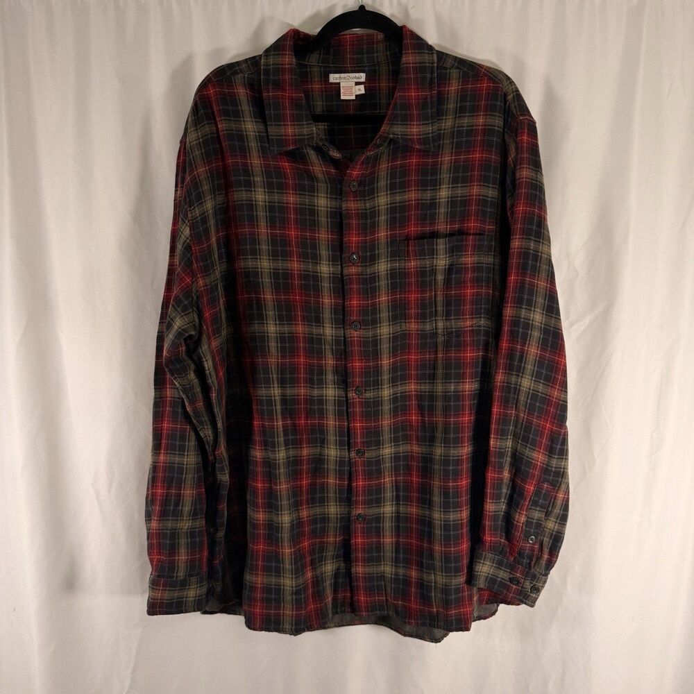 Carbon 2 Cobalt Shirt Men's XL Red Plaid Button Up Long Sleeve 100% Cotton